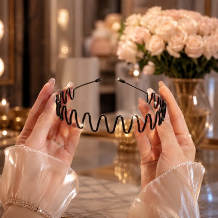 طوق شعر يتميز بتصميم عصري لافت للنظر، مثالية لإضافة لمسة من الأناقة والأناقة إلى أي ملابس.