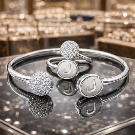 اسواره نسائي مع الخاتم حرف ( ل ) سوار أنيق و ناعم مرصع بحبات الزركون اسوارة  مرصعة بالزيركون اسوارة رفيعة مصنوعة من الستانلس ستيل مقاومة للصدا و الماء لون لايتغير