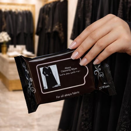مناديل تنظيف العبايات الحل العملي والأنيق للحفاظ على عبايتك نظيفة في أي وقت ومكان. مناديل مخصصة لإزالة الأوساخ الخفيفة والبقع السطحية بدون التأثير على لون أو نسيج العباية