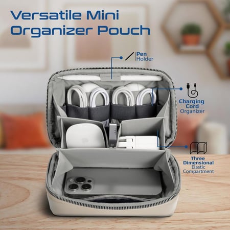 حقيبة تنظيم الأجهزة التقنية الصغيرة من بروميت تتميز بتعدد الجيوب، مصنوعة من مادة بولي يوريثين مقاومة للماء، تصميمها خفيف الوزن ومضغوط، مما يضمن تخزين الملحقات والمستلزمات الأساسية بشكل منظم وفعال مع لمسة جمالية عصرية وأنيقة - Promate Velvena