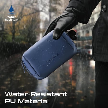 حقيبة تنظيم الأجهزة التقنية الصغيرة من بروميت تتميز بتعدد الجيوب، مصنوعة من مادة بولي يوريثين مقاومة للماء، تصميمها خفيف الوزن ومضغوط، مما يضمن تخزين الملحقات والمستلزمات الأساسية بشكل منظم وفعال مع لمسة جمالية عصرية وأنيقة - Promate Velvena