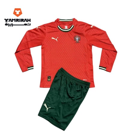 طقم كرة قدم برتغالي أحمر وأخضر بأكمام طويلة للأطفال