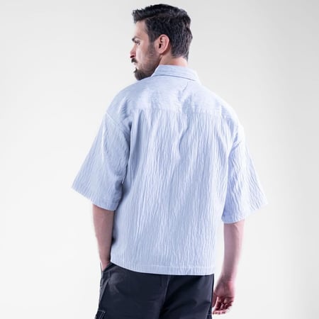 قميص بوليستر اوفر سايز باكمام قصيرة - رمادي فاتح