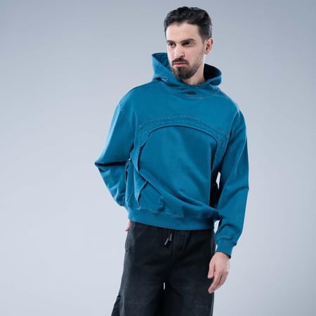 هودي بكاب بتصميم جيب فريد أوفرسايز-أزرق بترولي