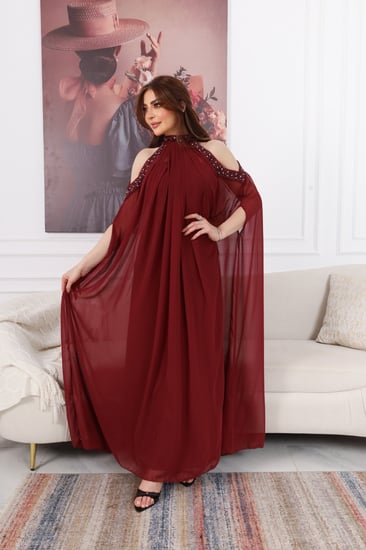 فستان سهره طويل شيفون اضافه كريب استرتش