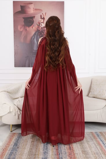 فستان سهره طويل شيفون اضافه كريب استرتش