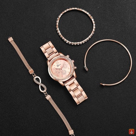 4 قطعة/المجموعة أزياء حجر الراين النساء الساعات الفاخرة الصلب الفرقة السيدات كوارتز ساعة أساور مجموعة Reloj Mujer (بدون صندوق)