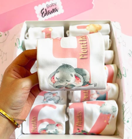 بوكس الشهور ثيم البيبي فيل - Baby Elephant Set of 12