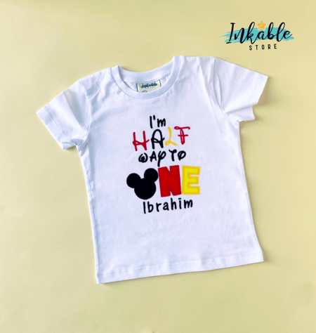 تيشرت تطريز عيد نصف ميلاد ثيم مكي ماوس - Mickey 1/2  Birthday Embroidery