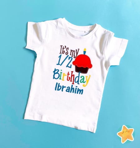 تيشرت تطريز عيد نصف ميلاد ثيم كب كيك - Cupcake 1/2 Birthday Embroidery