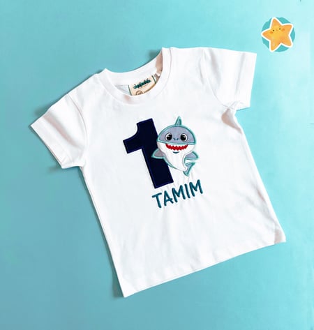 تيشرت عيد ميلاد بيبي شارك - Birthday T-shirt Embroidery Baby Shark