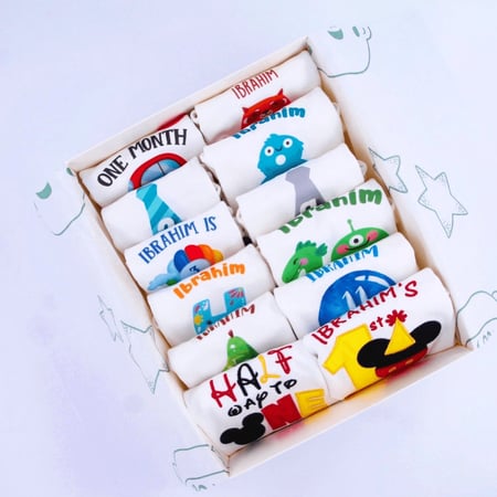 مجموعة الشهور (طباعه + تطريز) -  Boys Embroidery + Printed Set of 12