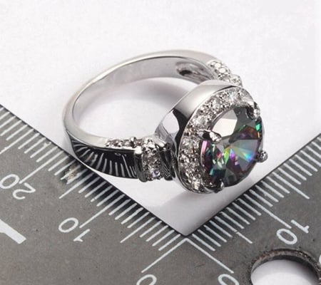 خاتم نسائي مطلي بالفضة ومزين بالزركون الكوبي مقاس 8 أمريكي