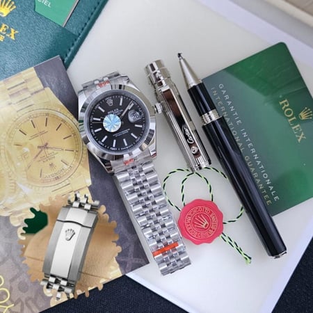 طقم رجالي فخم ساعة رولكس معا قلم كارتير
