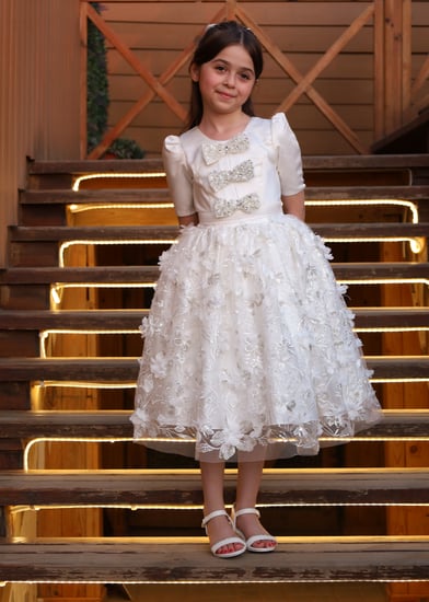 فستان بناتي ملكي بتطريز فاخر وزهور ثلاثية الأبعاد