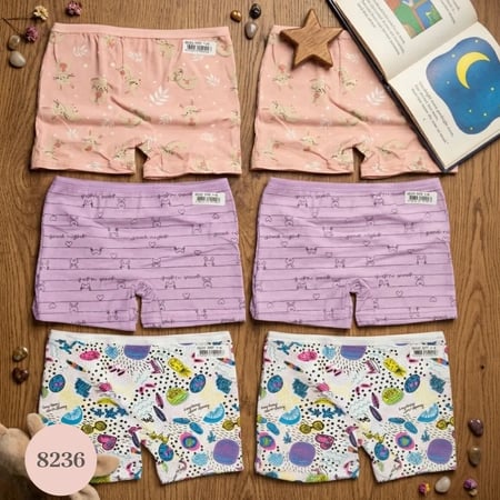 6 قطع بوكسر بناتي مطبوع - قطن تركي