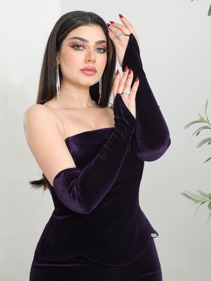 فستان سهرة مخمل  بقصة مستقيمة مع أكمام منفصلة من ريڤــان