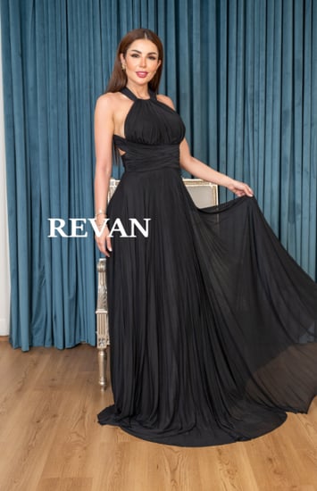 فستان سهرة أحمر بستايل هالتر كلاسيكي