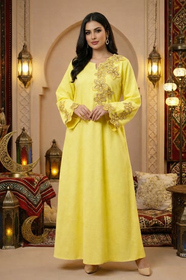 جلابية رمضانية بتطريز زهري أنيق من ريڤــان