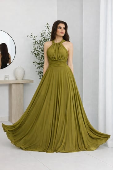 فستان سهرة أحمر بستايل هالتر كلاسيكي