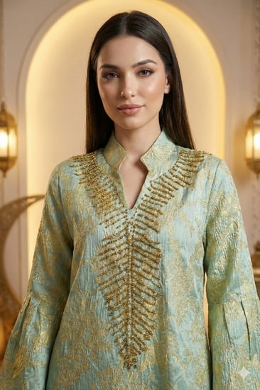 جلابية رمضانية مطرزة بنقوش ذهبية فاخرة من ريڤــان