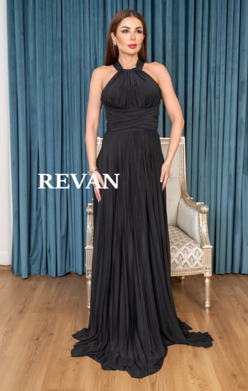 فستان سهرة أحمر بستايل هالتر كلاسيكي