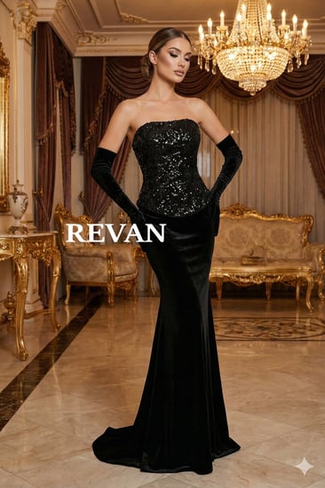 فستان بريق الليل الأسود فخامة مطرزة بتوقيع ريڤــان