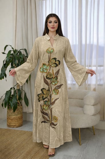 جلابية رمضانية تطريز زهري فاخر من ريڤــان