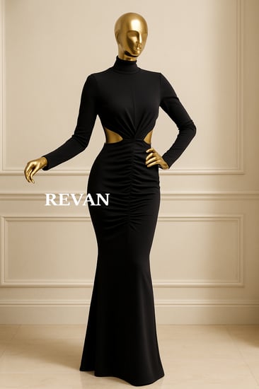 فستان سهرة أسود راقي بقصة انسيابية  من ريڤــان