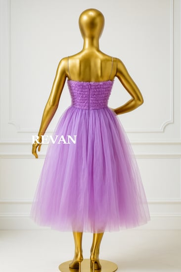 فستان سهرة ميدي تول منفوش تصميم راقي  من ريڤــان