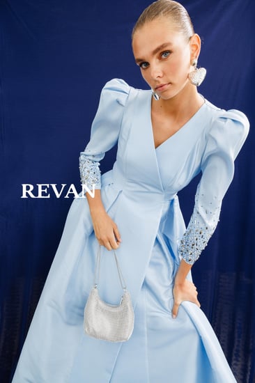 فستان تفته لف سماوي مطرز من ريفان