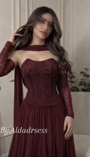 فستان سهره فخم عنابي & بنفسجي