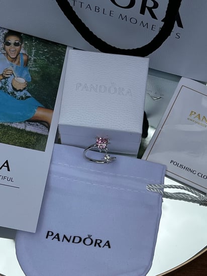 خاتم باندورا PANDORA فضي كرستالة وردي الجوهرة ونجمه
