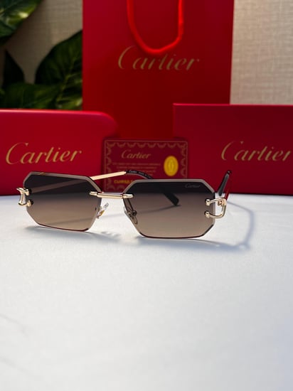 نظارة Cartier-  اطار ذهبي- عدسه بني مدرج