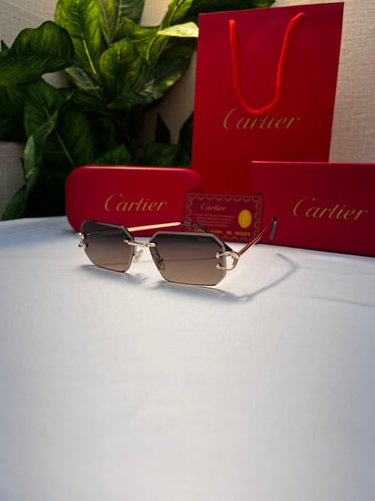نظارة Cartier-  اطار ذهبي- عدسه بني مدرج
