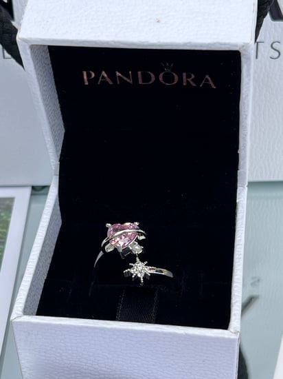 خاتم باندورا PANDORA فضي كرستالة وردي الجوهرة ونجمه