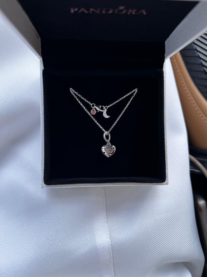 سلسال باندورا قلب وهلال كريستالات فضي