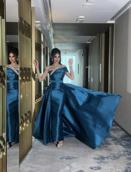 فستان سهره ميكاتو لون بترولي مميز