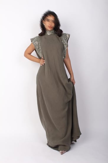 جلابية لينن زيتي مشغول