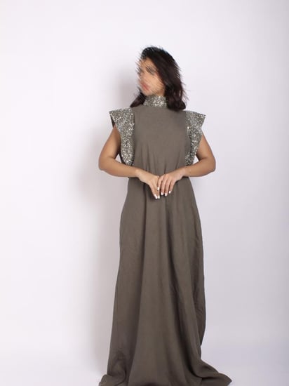 جلابية لينن زيتي مشغول