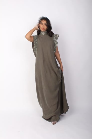 جلابية لينن زيتي مشغول