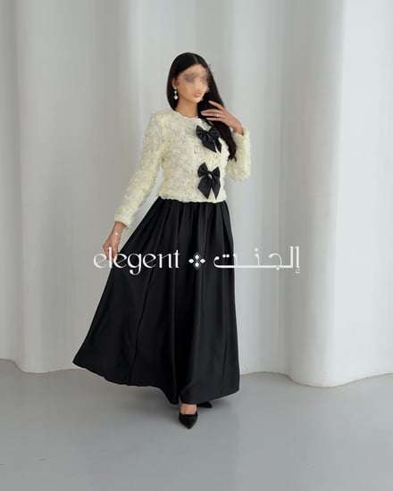 طقم روز دي نوير بجاكيت ورود ثلاثية الأبعاد مع فيونكات سوداء – إلجنت