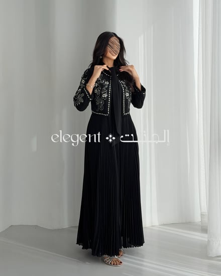 طقم نسائي أسود فخم من قطعتين للمناسبات