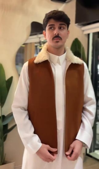 سديري  رجالي كلاسيكي  دبل فس لون جملي معا بيج