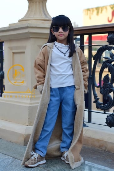 فروة شتوي بناتي ولادي باللون الجملي مع كتابة الاسم