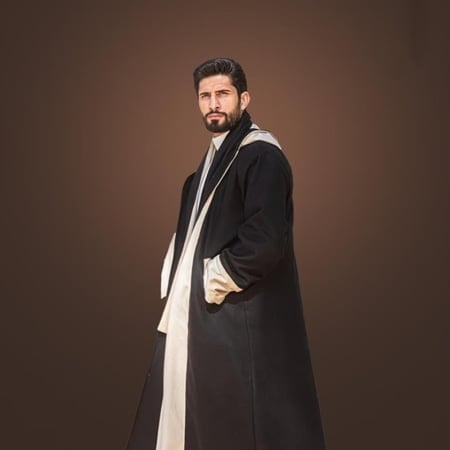 فروة دبل فيس مع شال اسود - بيج