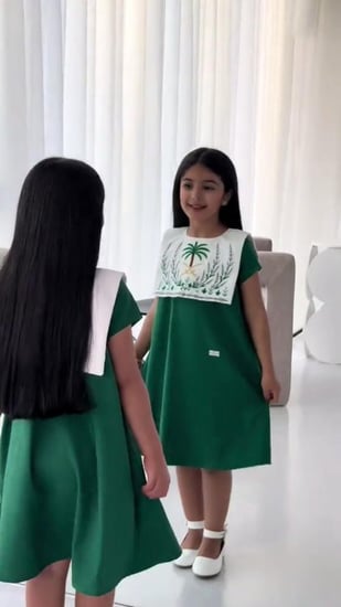 فستان أطفال اخضر لليوم الوطني السعودي 95 عزنا بطبعنا متجر فنون ملابس