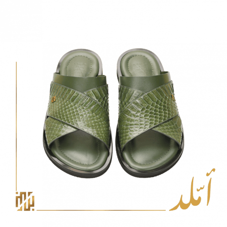 حذاء املد من جلد حية ظهر باللون الزيتي