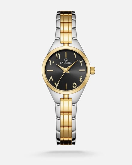 ساعة نسائية بتصميم أنيق بلون ذهبي مع فضي