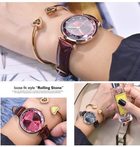 ساعة نسائية كوارتز أنيقة بحزام جلد عالي الجودة لون أسود